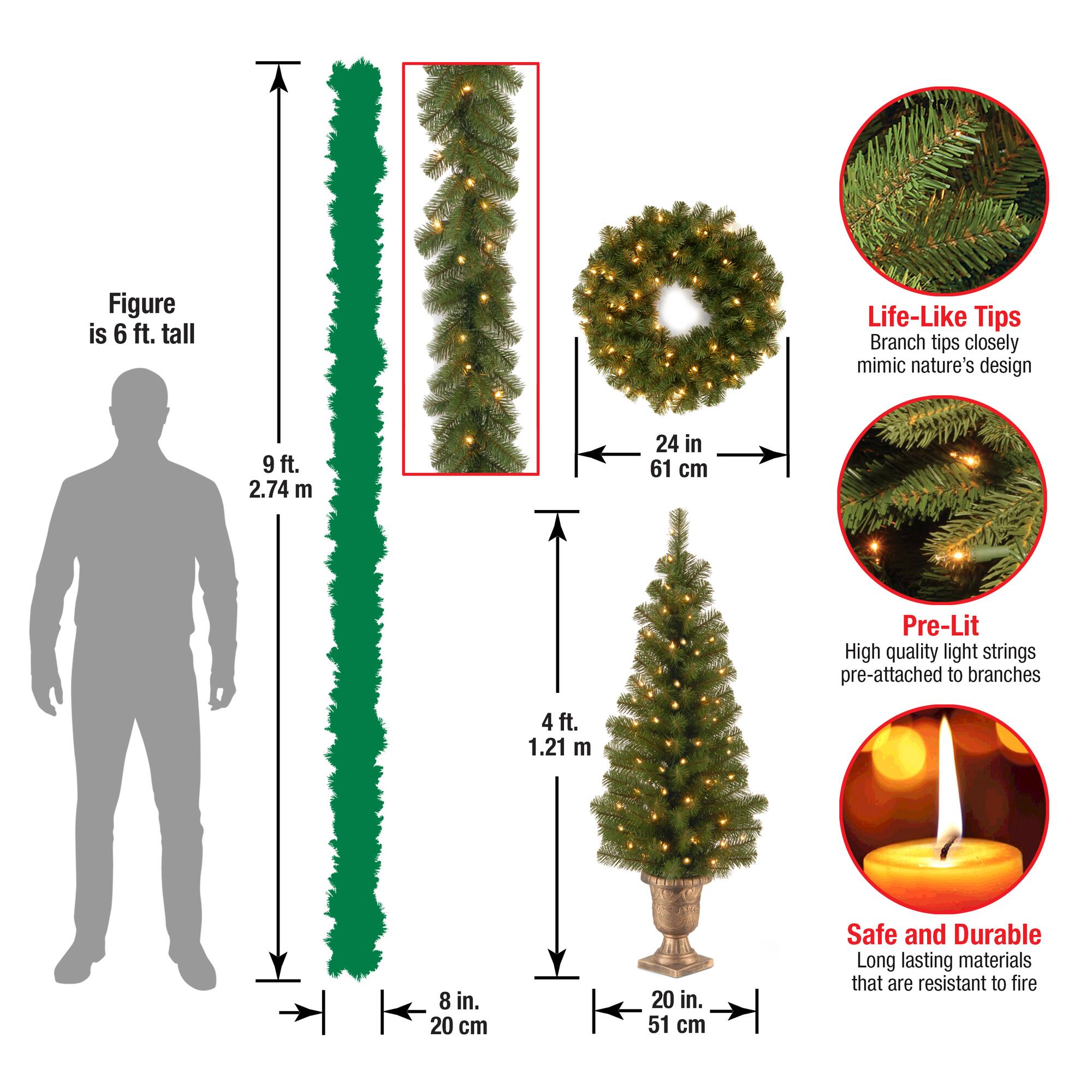 4-Piece Pre-Lit Artificial Christmas Entrance Trees, Garland & Wreath